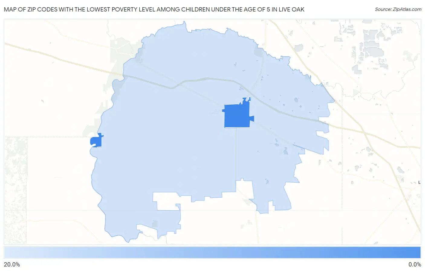 Zip Codes with the Lowest Poverty Level Among Children Under the Age of 5 in Live Oak Map