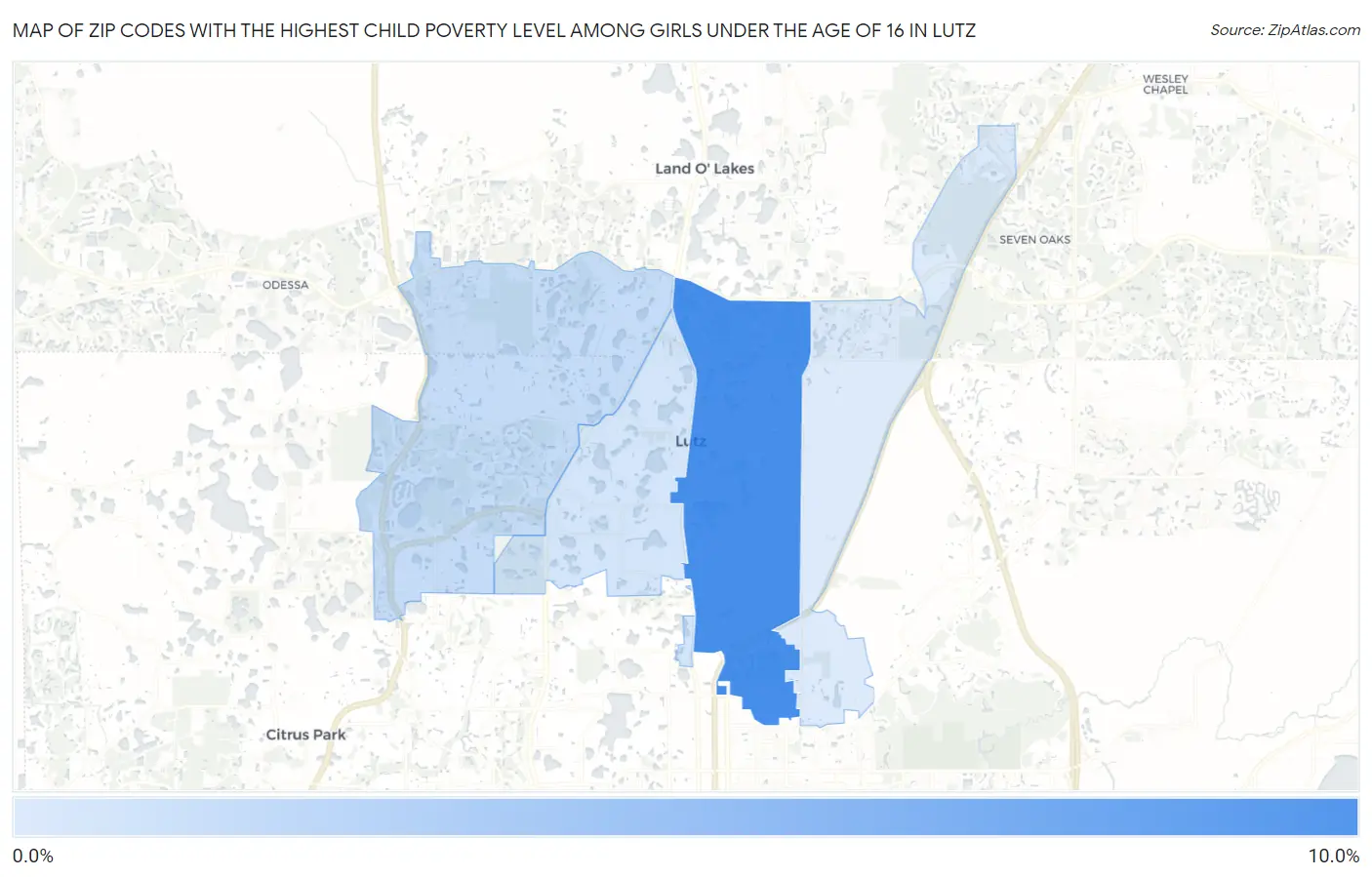 Zip Codes with the Highest Child Poverty Level Among Girls Under the Age of 16 in Lutz Map