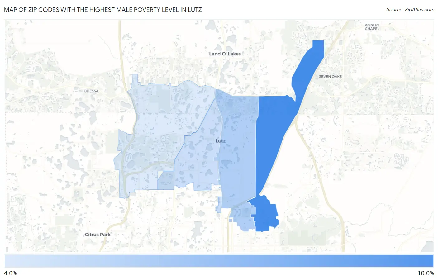Zip Codes with the Highest Male Poverty Level in Lutz Map