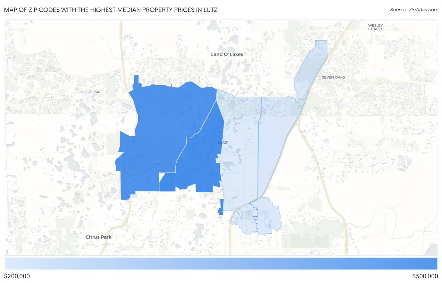 Zip Codes with the Highest Median Property Prices in Lutz Map