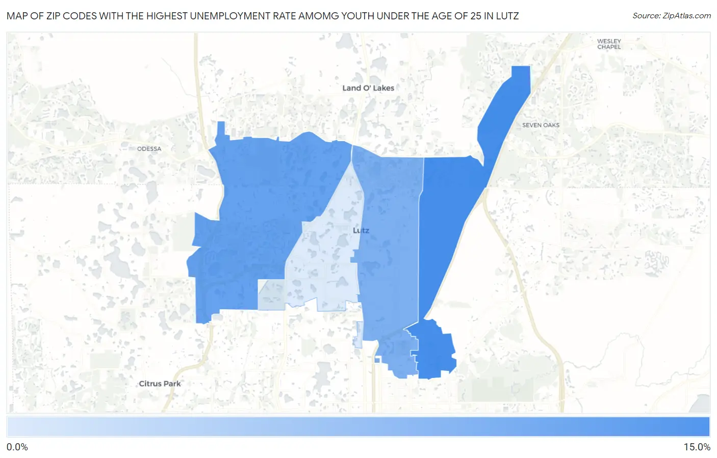Zip Codes with the Highest Unemployment Rate Amomg Youth Under the Age of 25 in Lutz Map