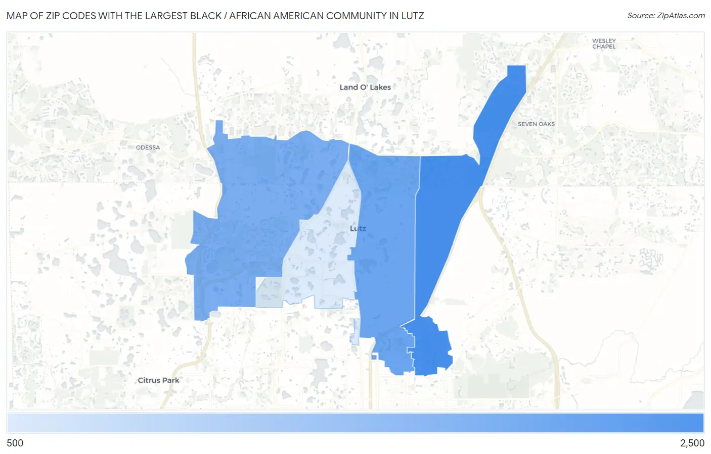 Zip Codes with the Largest Black / African American Community in Lutz Map