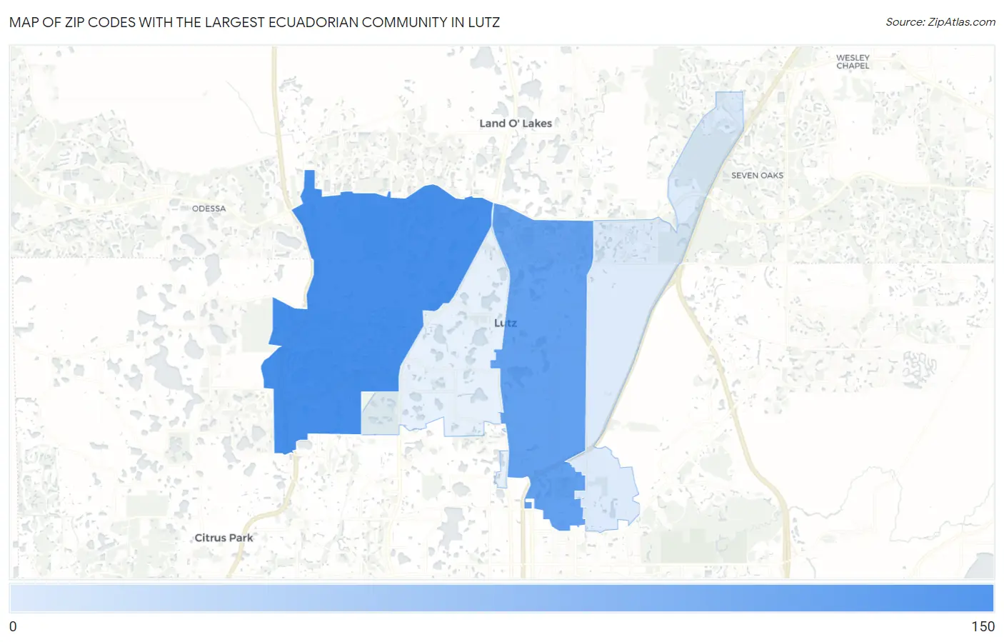 Zip Codes with the Largest Ecuadorian Community in Lutz Map