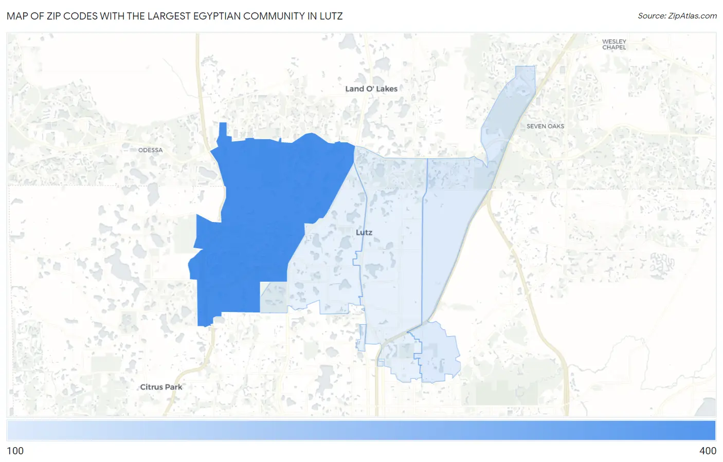 Zip Codes with the Largest Egyptian Community in Lutz Map