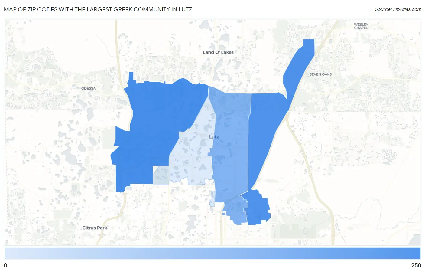 Zip Codes with the Largest Greek Community in Lutz Map