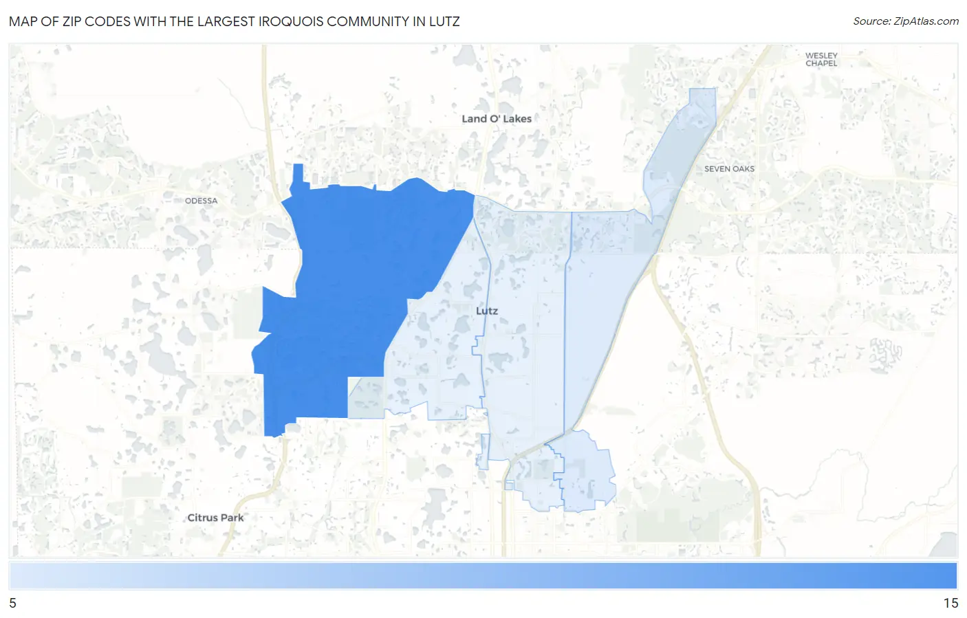 Zip Codes with the Largest Iroquois Community in Lutz Map