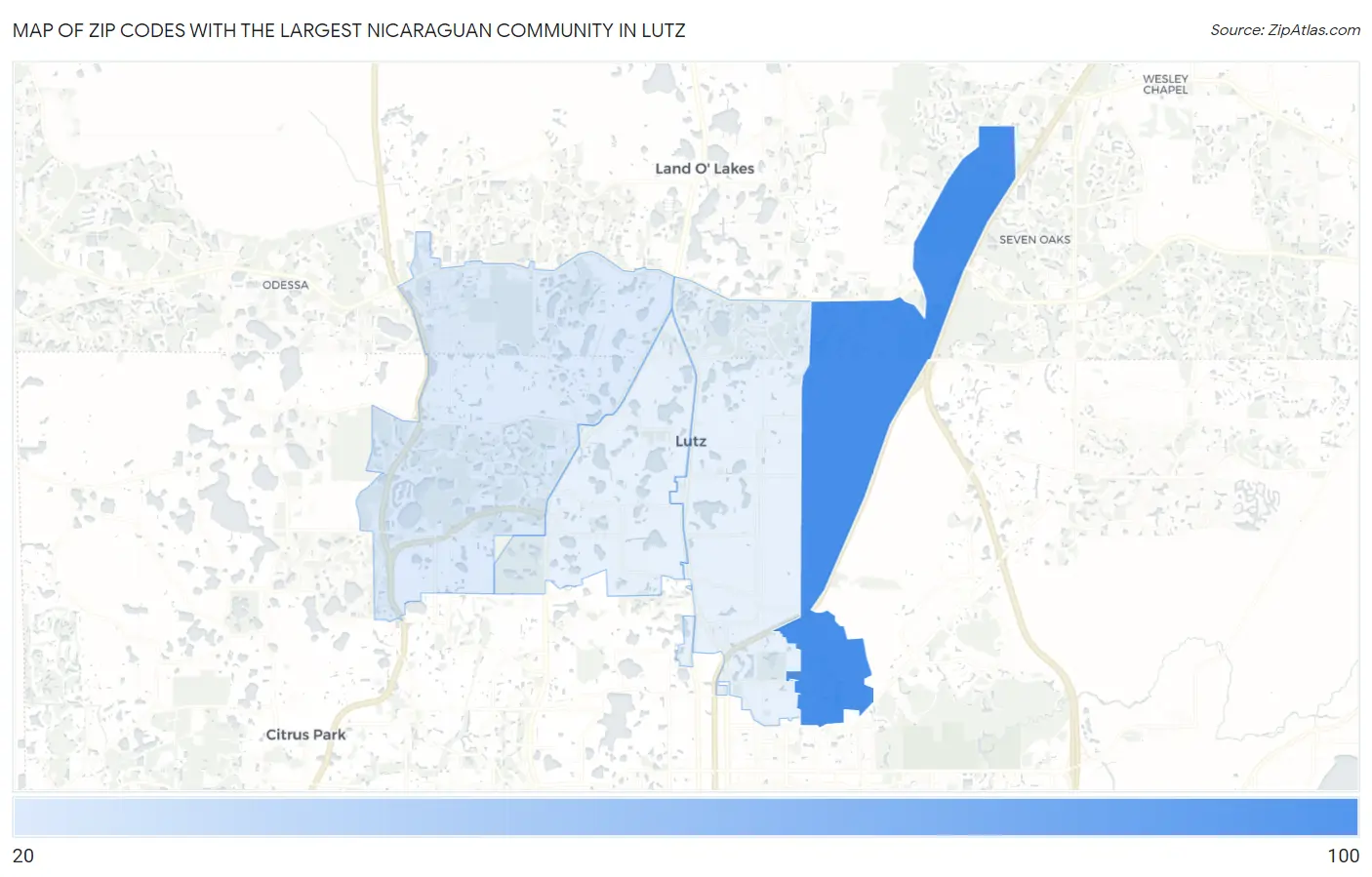 Zip Codes with the Largest Nicaraguan Community in Lutz Map