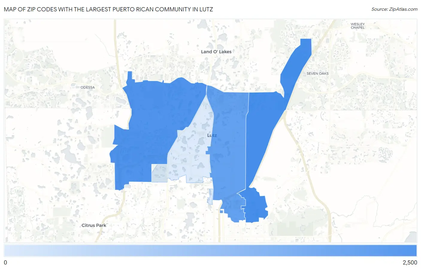 Zip Codes with the Largest Puerto Rican Community in Lutz Map