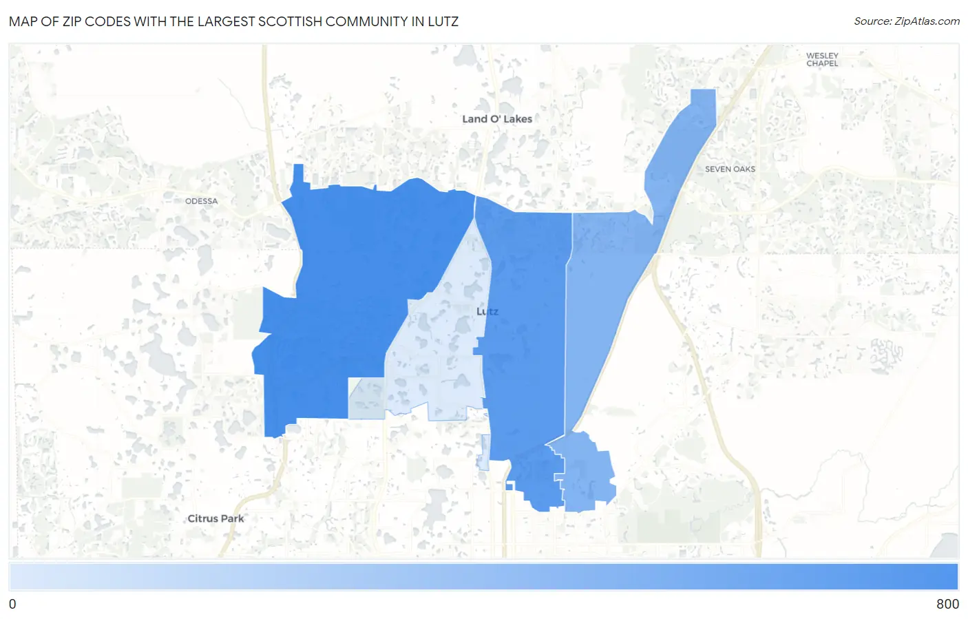 Zip Codes with the Largest Scottish Community in Lutz Map