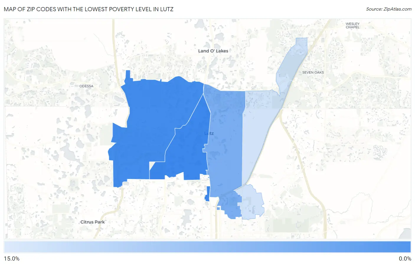 Zip Codes with the Lowest Poverty Level in Lutz Map