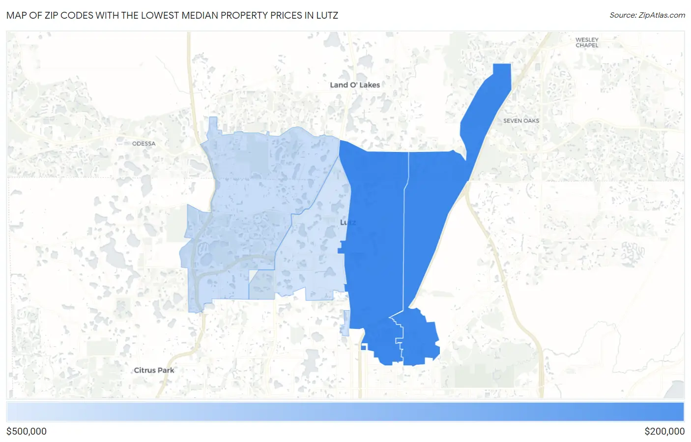Zip Codes with the Lowest Median Property Prices in Lutz Map