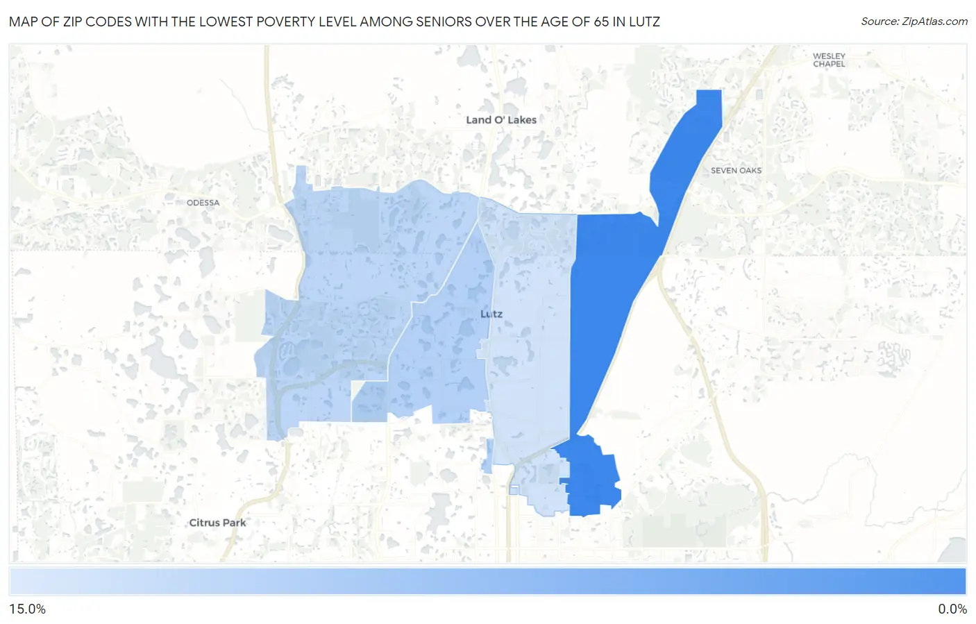 Zip Codes with the Lowest Poverty Level Among Seniors Over the Age of 65 in Lutz Map