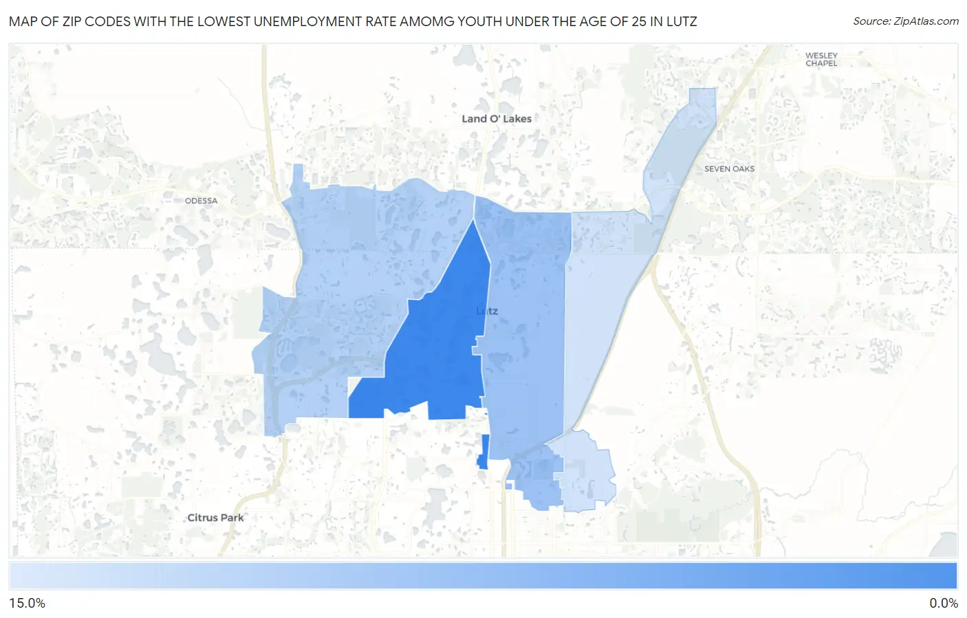 Zip Codes with the Lowest Unemployment Rate Amomg Youth Under the Age of 25 in Lutz Map