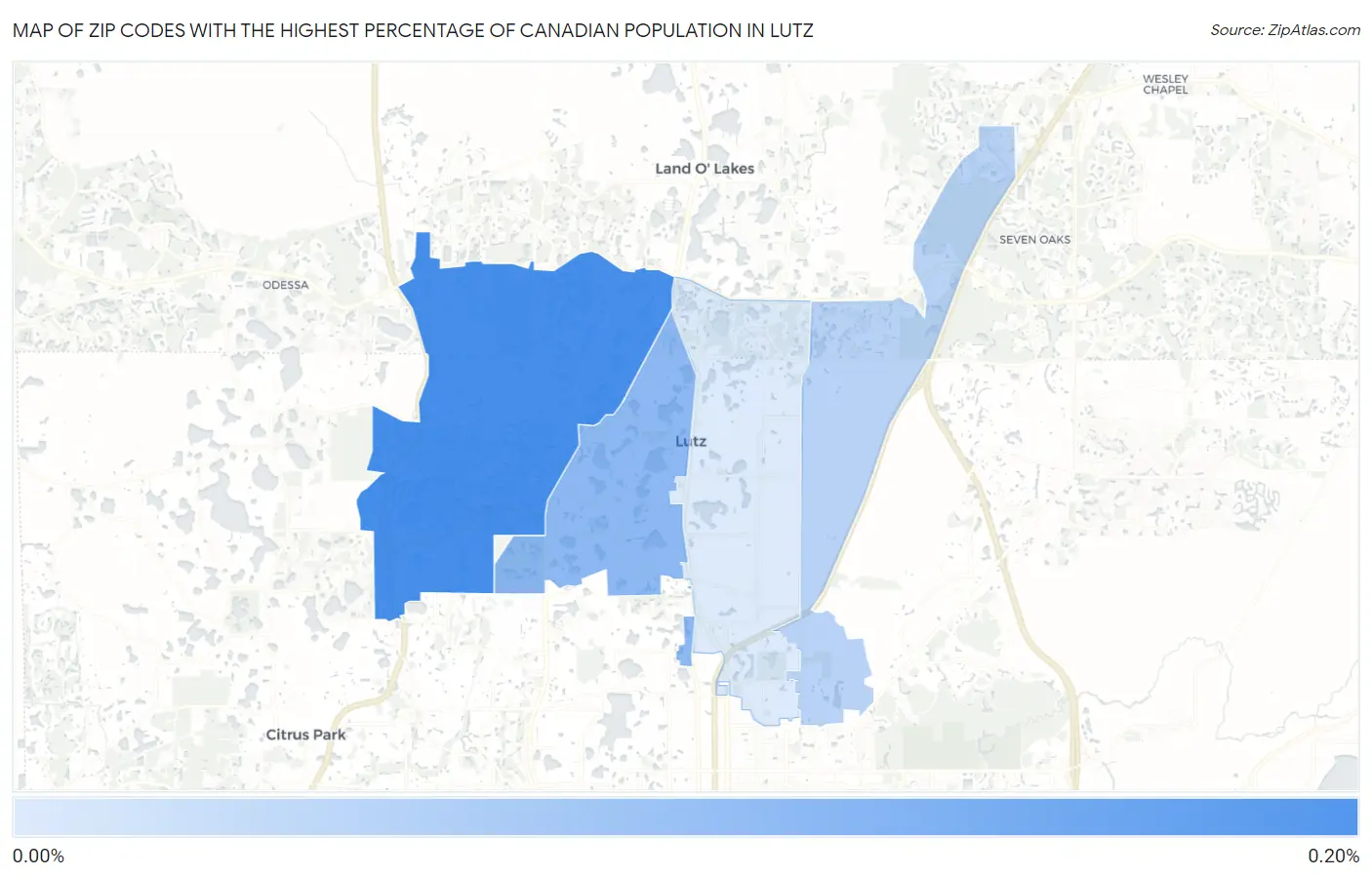 Zip Codes with the Highest Percentage of Canadian Population in Lutz Map