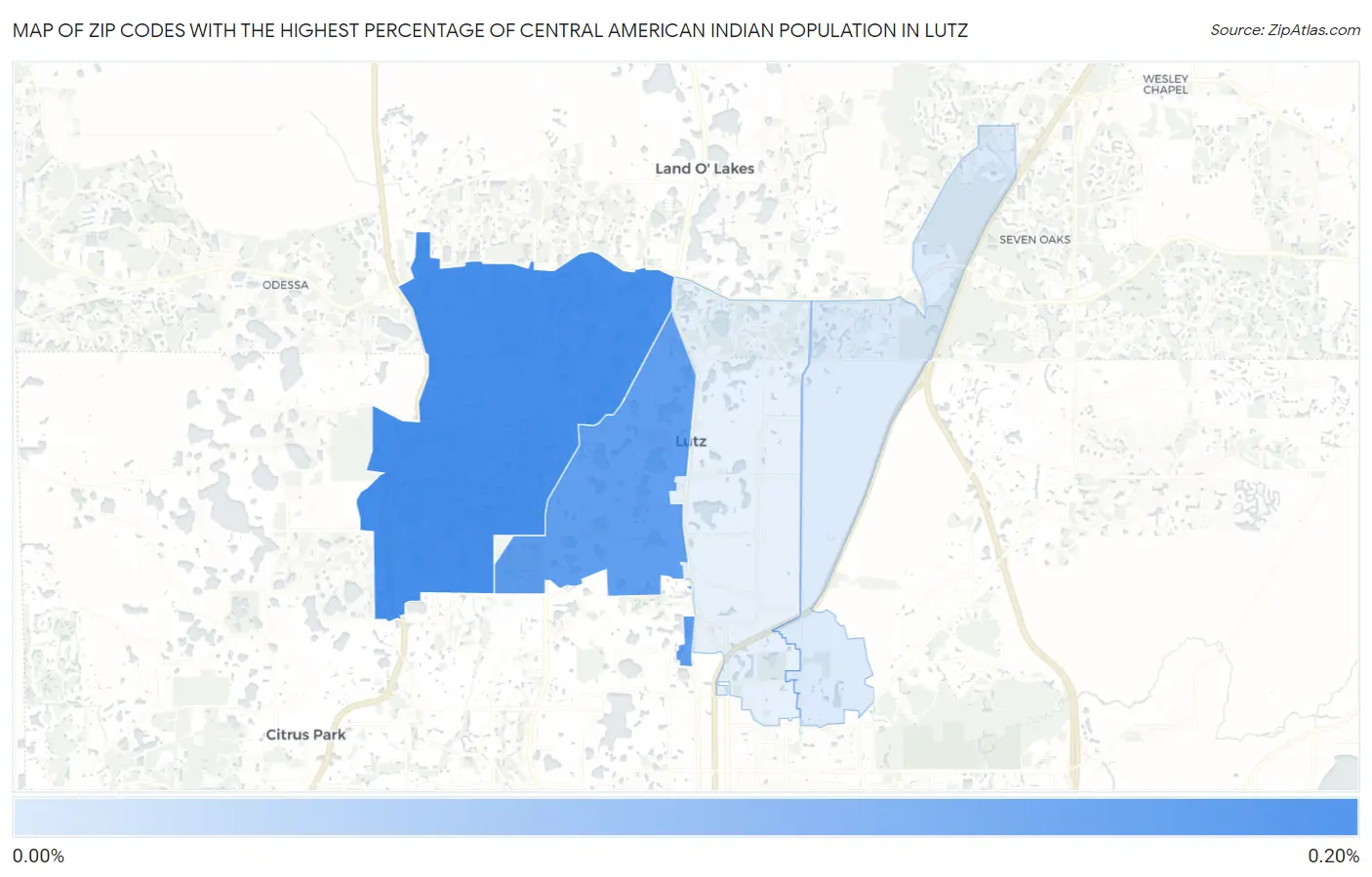 Zip Codes with the Highest Percentage of Central American Indian Population in Lutz Map