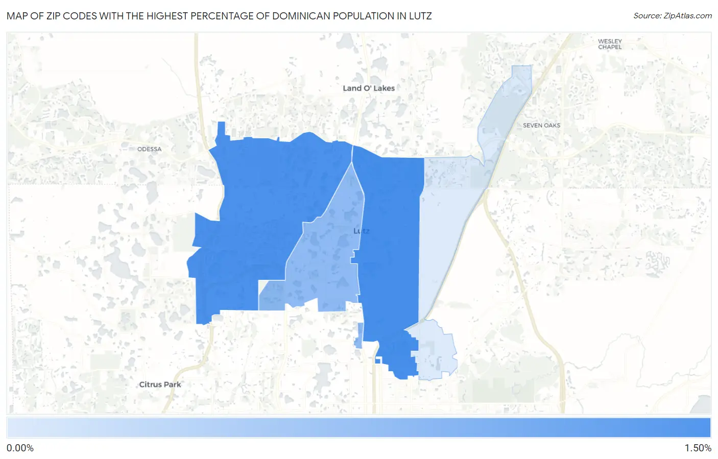 Zip Codes with the Highest Percentage of Dominican Population in Lutz Map