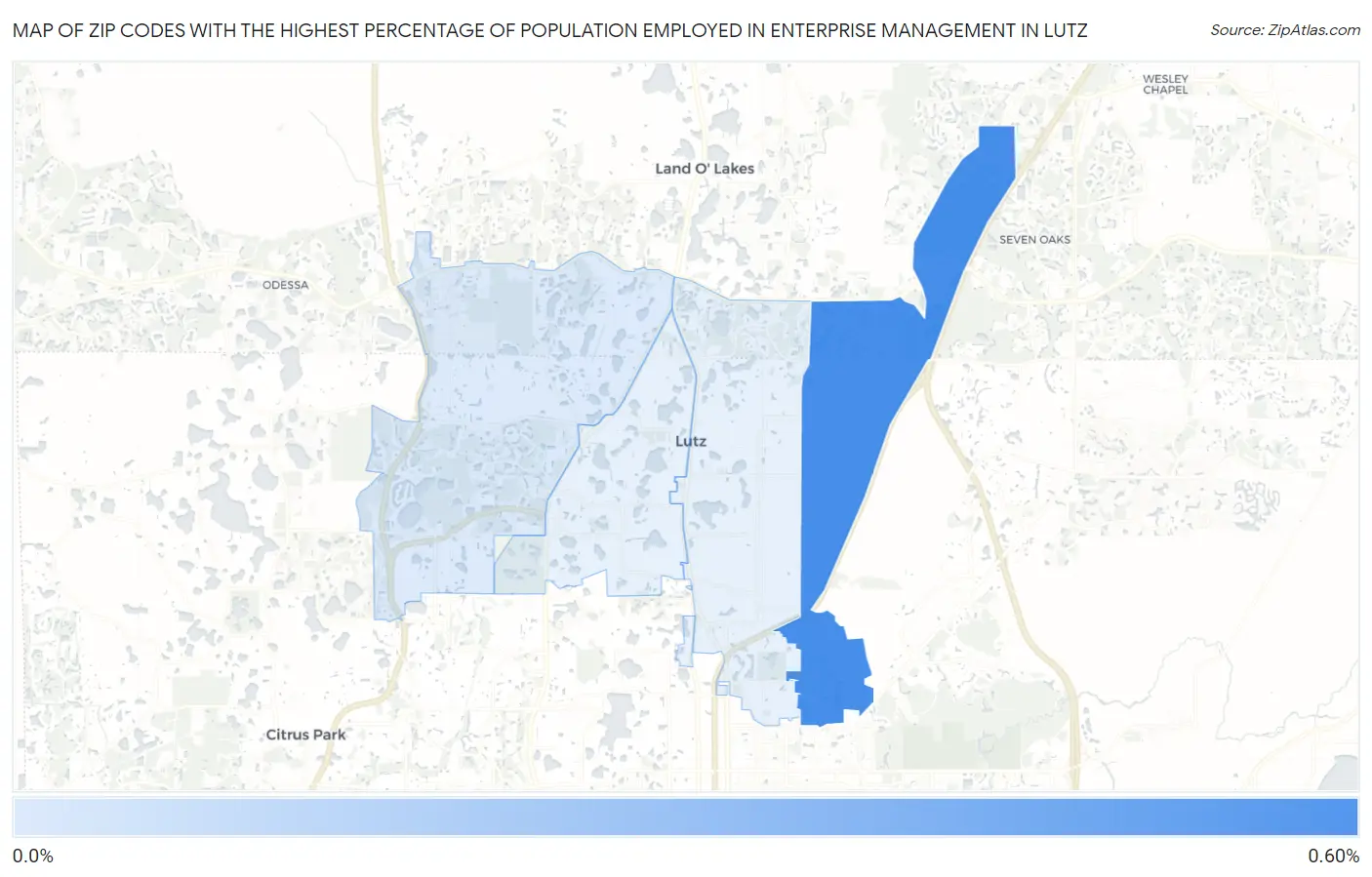 Zip Codes with the Highest Percentage of Population Employed in Enterprise Management in Lutz Map