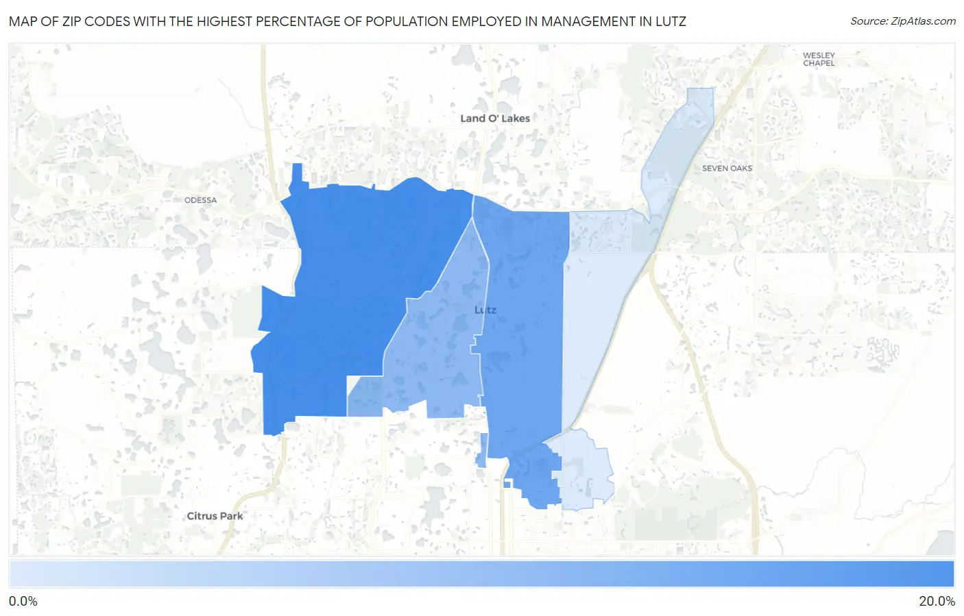 Zip Codes with the Highest Percentage of Population Employed in Management in Lutz Map