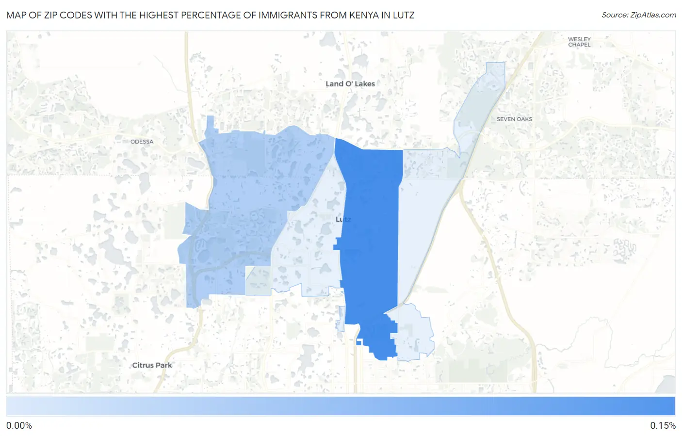 Zip Codes with the Highest Percentage of Immigrants from Kenya in Lutz Map