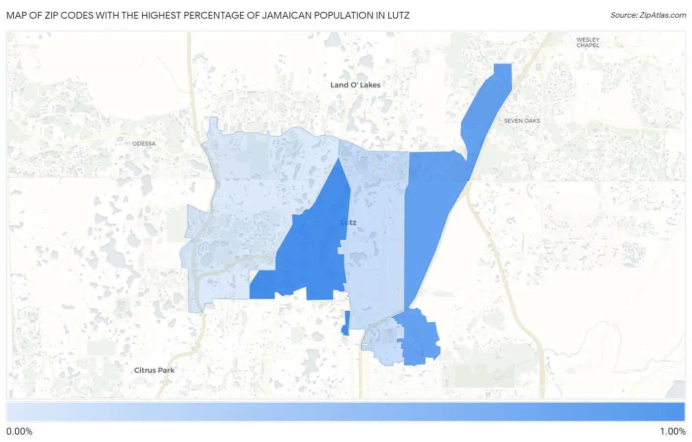 Zip Codes with the Highest Percentage of Jamaican Population in Lutz Map