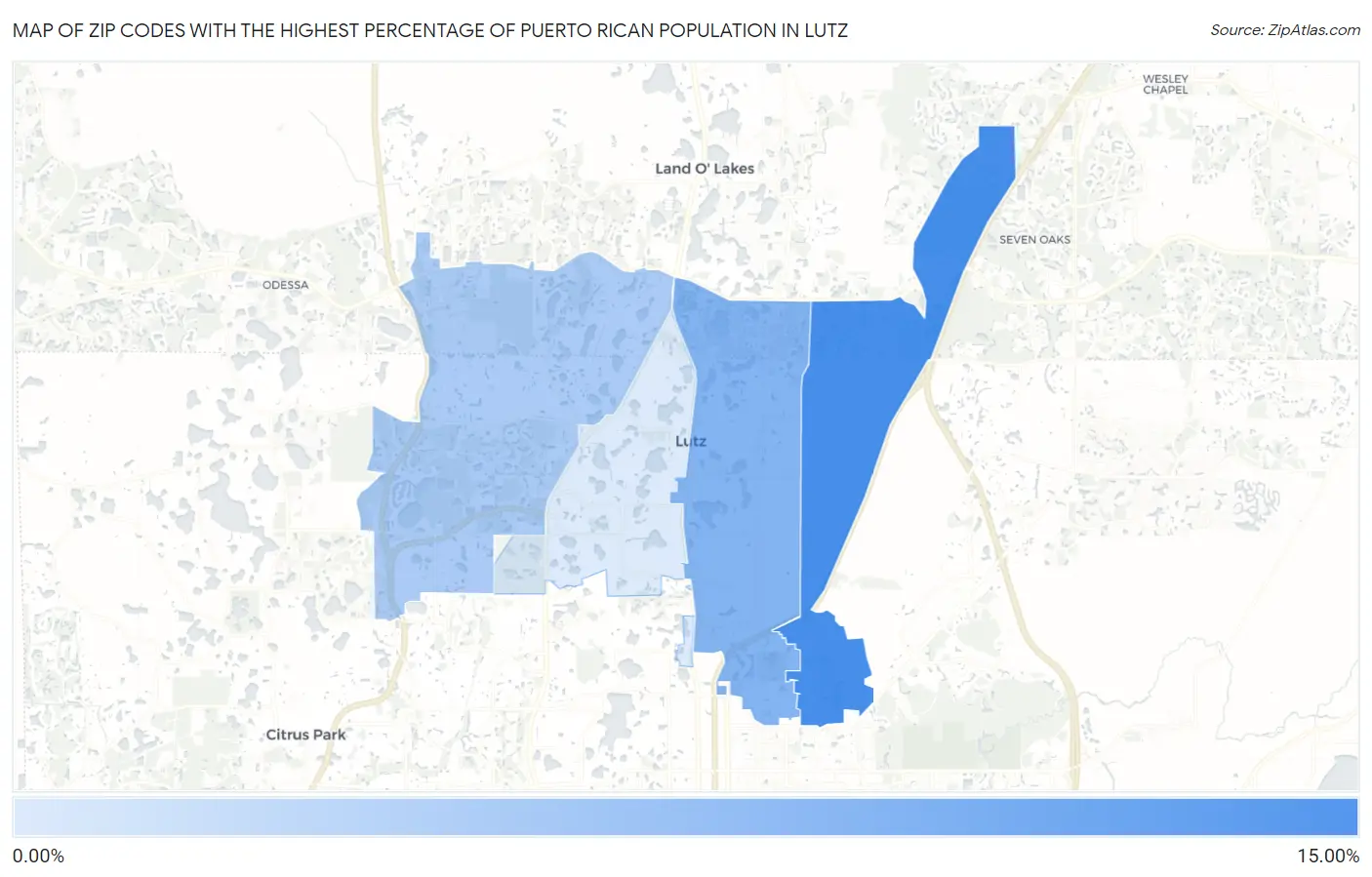 Zip Codes with the Highest Percentage of Puerto Rican Population in Lutz Map