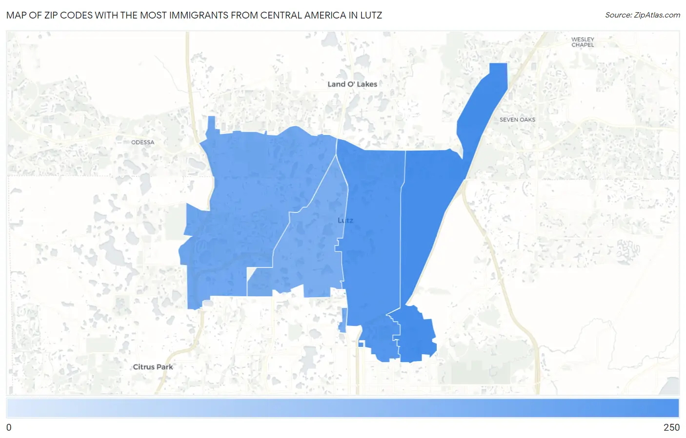 Zip Codes with the Most Immigrants from Central America in Lutz Map
