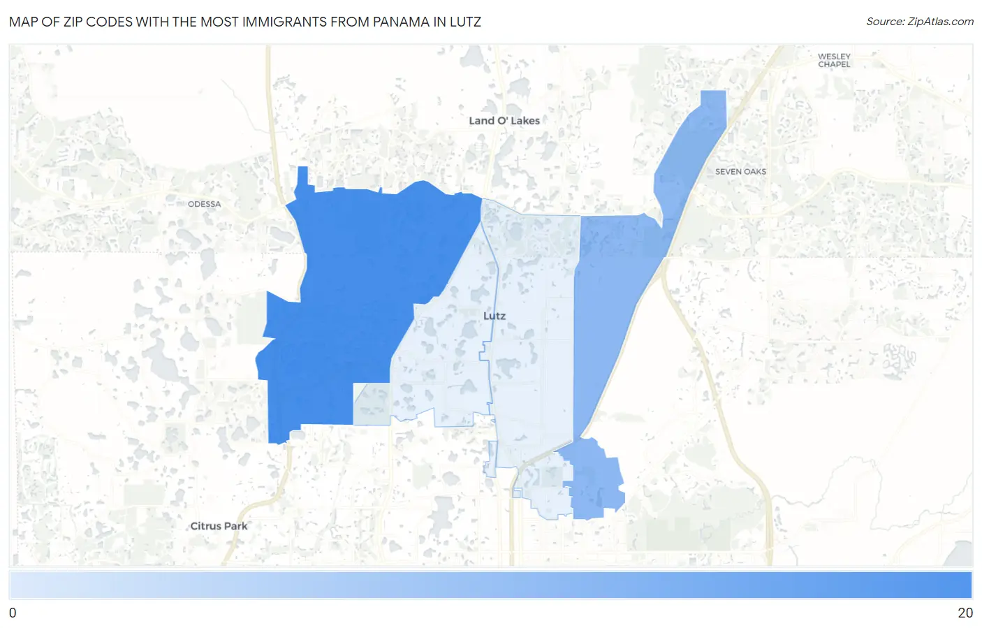 Zip Codes with the Most Immigrants from Panama in Lutz Map