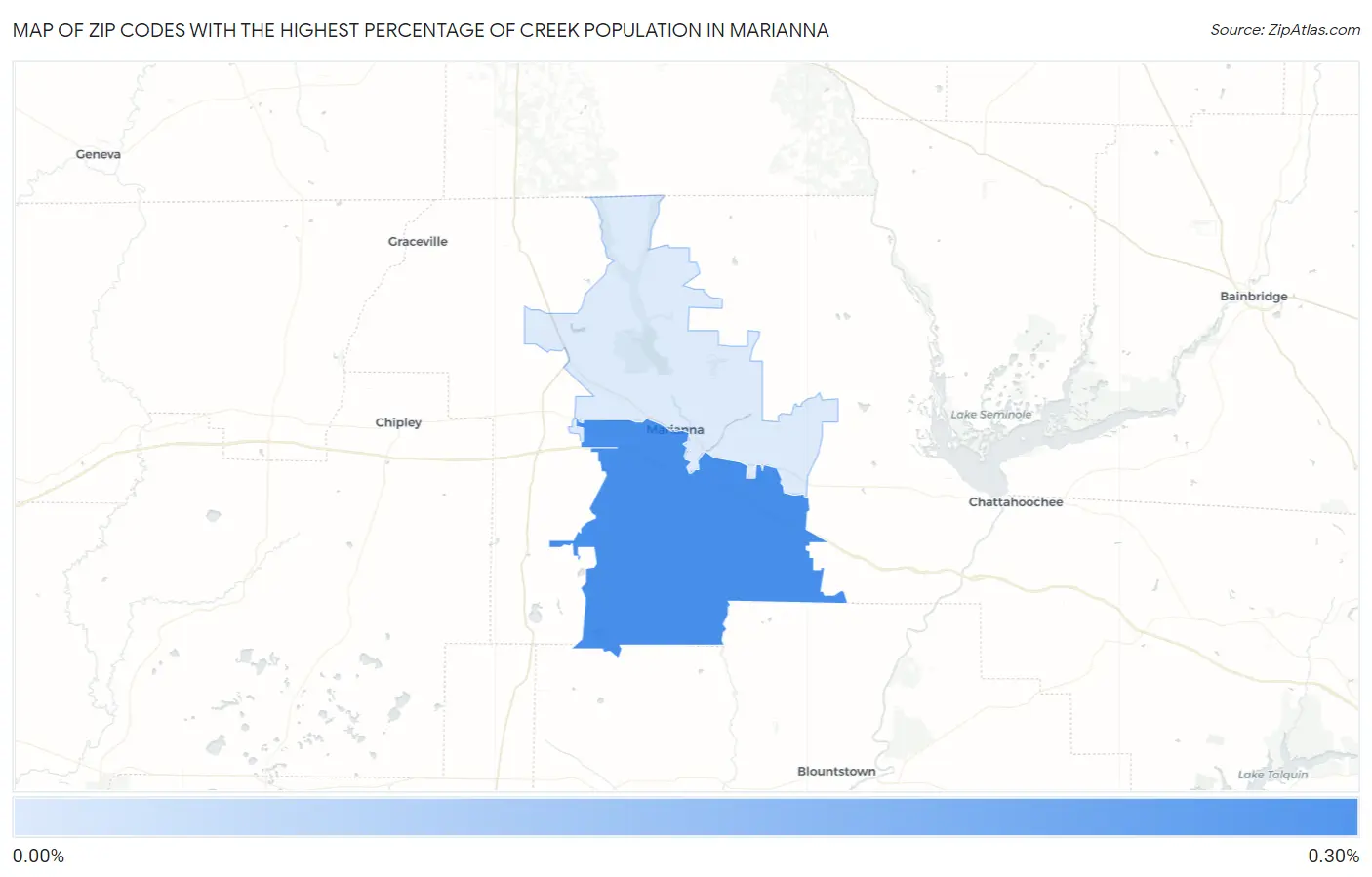 Zip Codes with the Highest Percentage of Creek Population in Marianna Map