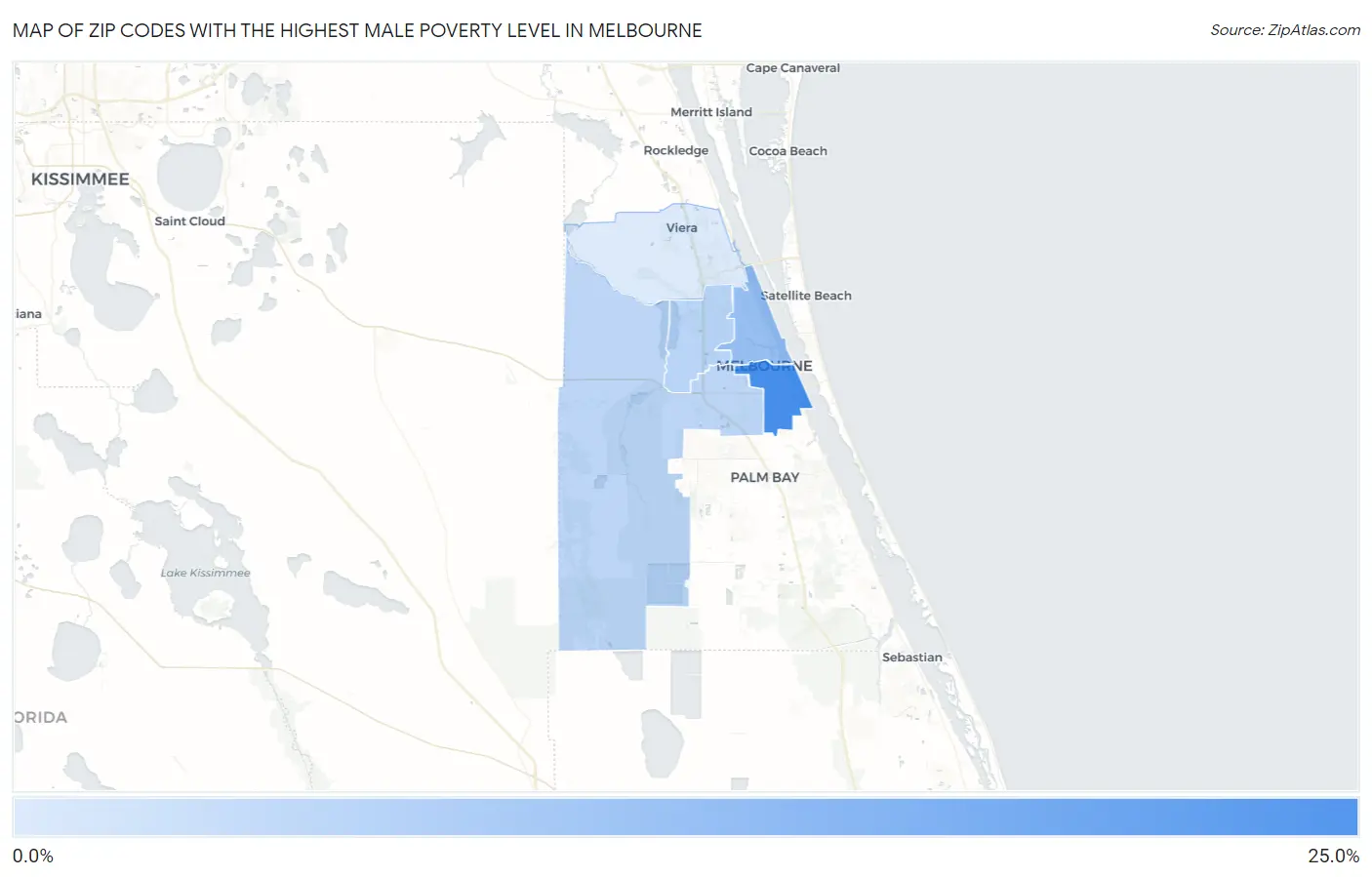 Zip Codes with the Highest Male Poverty Level in Melbourne Map