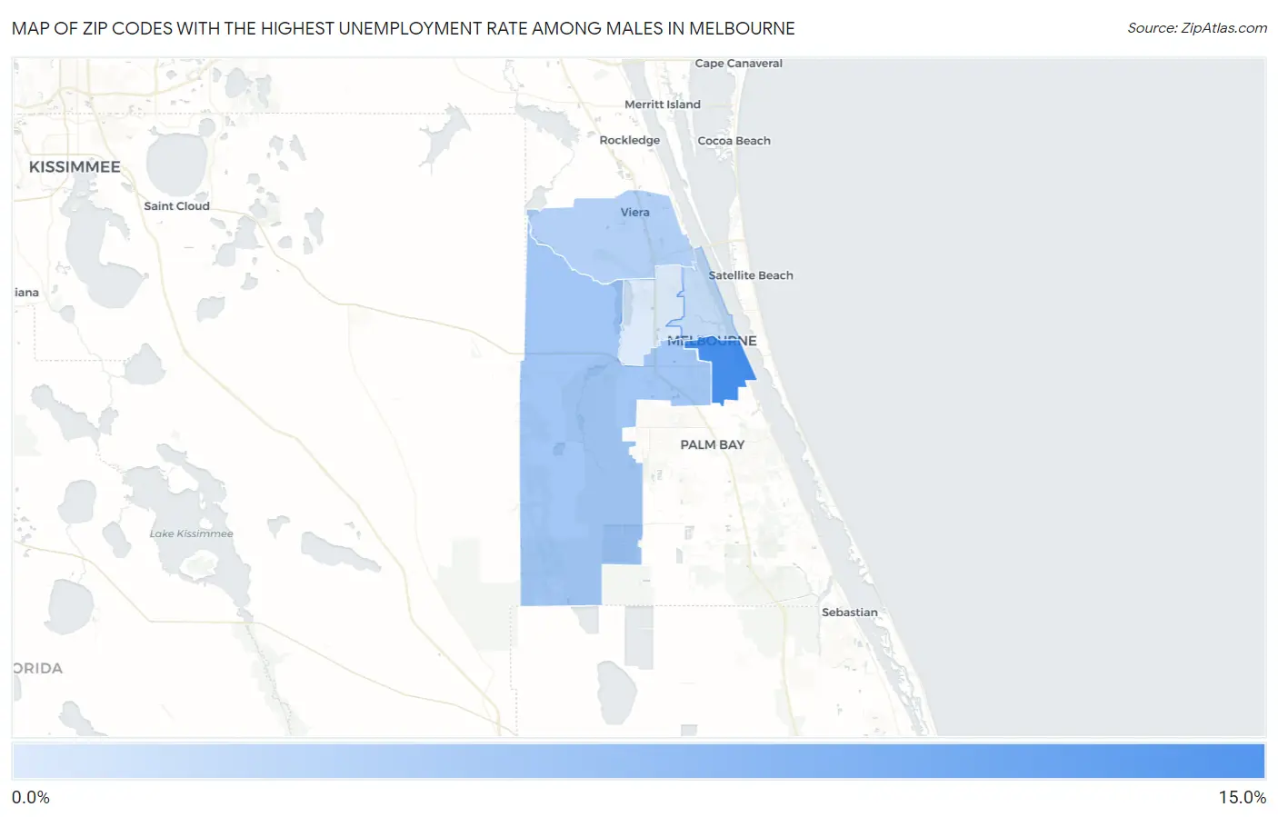 Zip Codes with the Highest Unemployment Rate Among Males in Melbourne Map