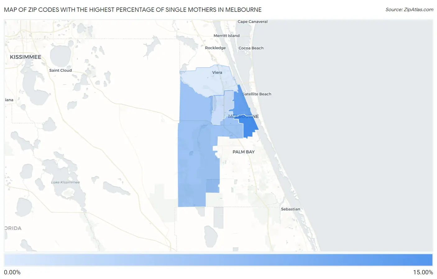 Zip Codes with the Highest Percentage of Single Mothers in Melbourne Map