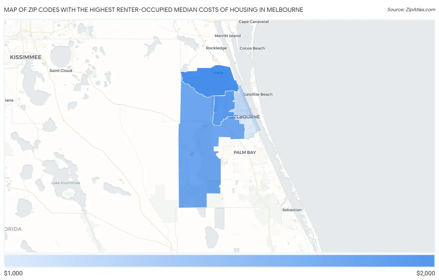 Zip Codes with the Highest Renter-Occupied Median Costs of Housing in Melbourne Map