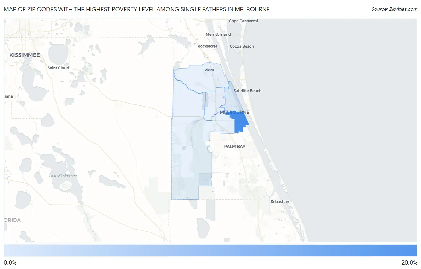 Zip Codes with the Highest Poverty Level Among Single Fathers in Melbourne Map