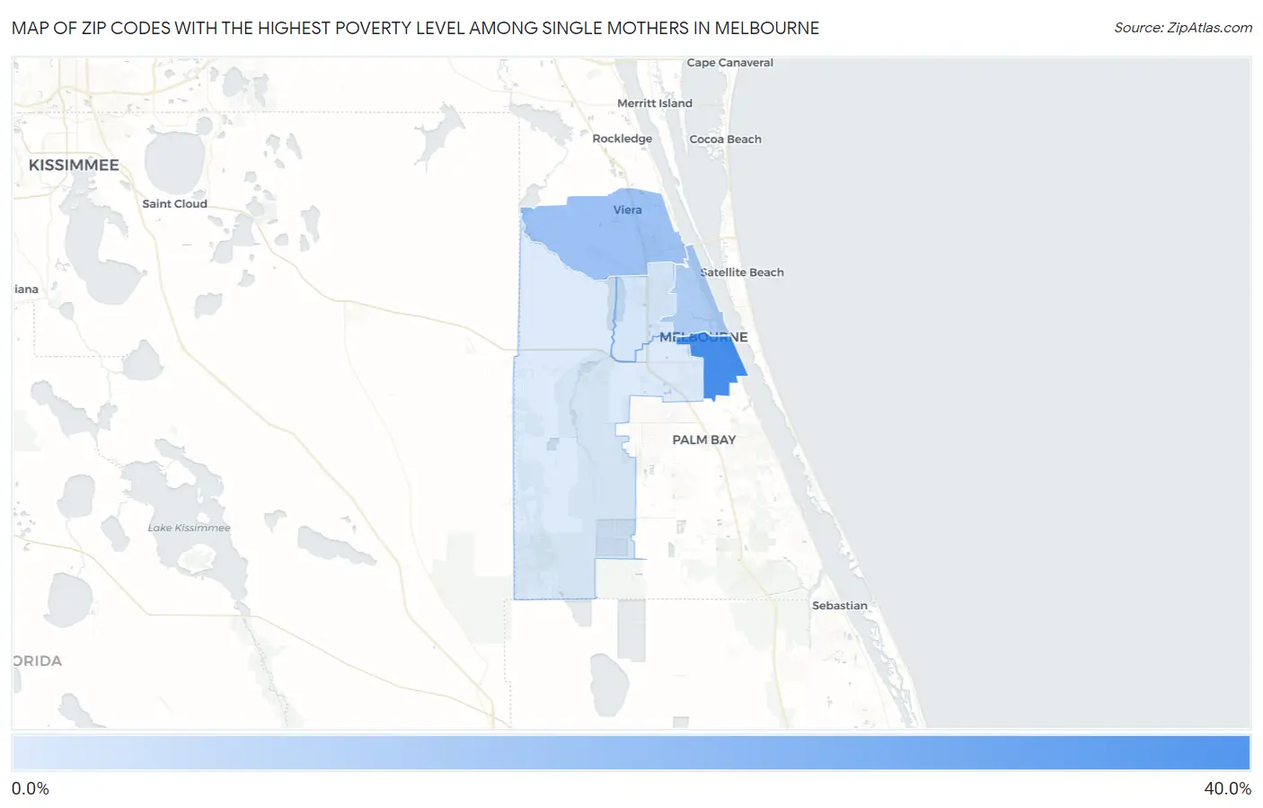 Zip Codes with the Highest Poverty Level Among Single Mothers in Melbourne Map