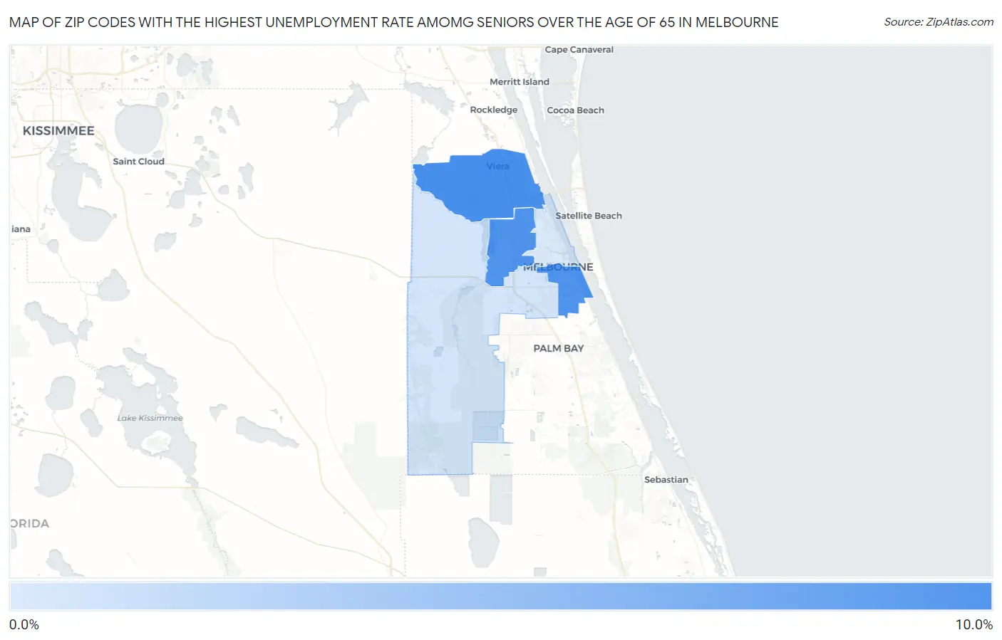 Zip Codes with the Highest Unemployment Rate Amomg Seniors Over the Age of 65 in Melbourne Map
