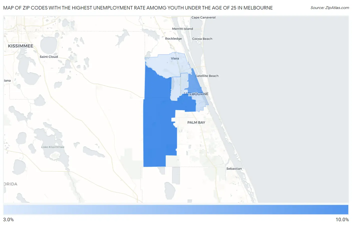 Zip Codes with the Highest Unemployment Rate Amomg Youth Under the Age of 25 in Melbourne Map