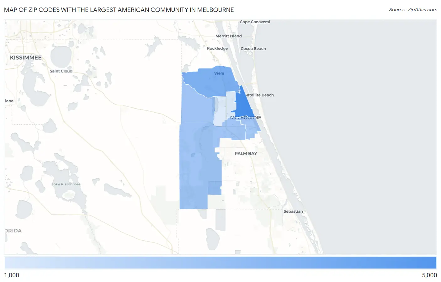 Zip Codes with the Largest American Community in Melbourne Map