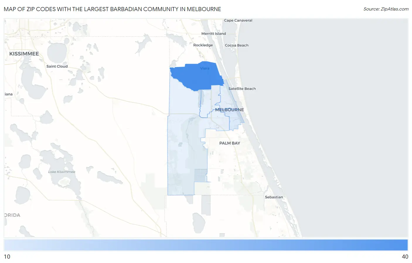 Zip Codes with the Largest Barbadian Community in Melbourne Map
