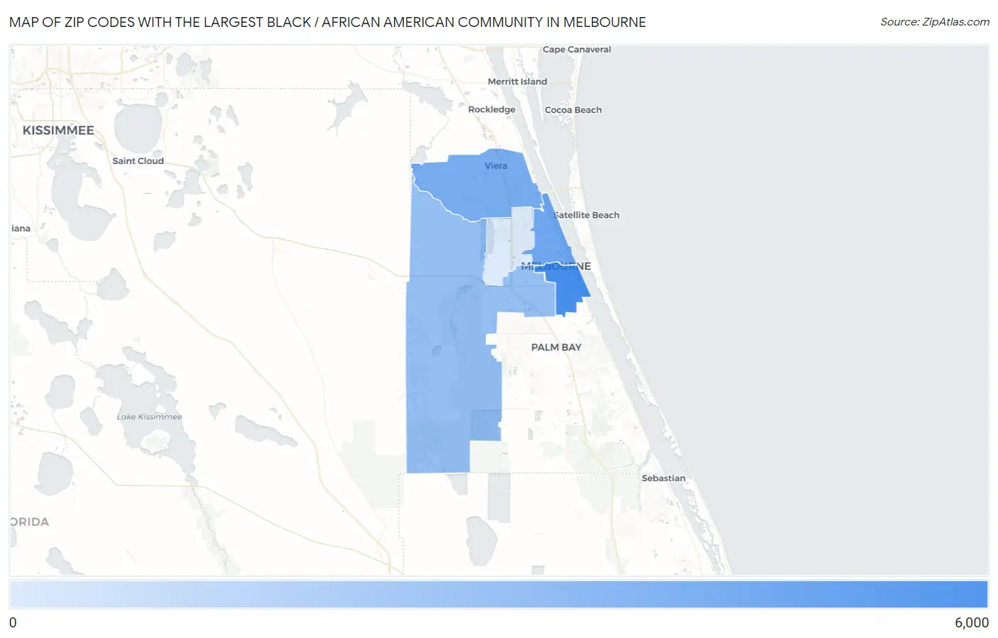 Zip Codes with the Largest Black / African American Community in Melbourne Map
