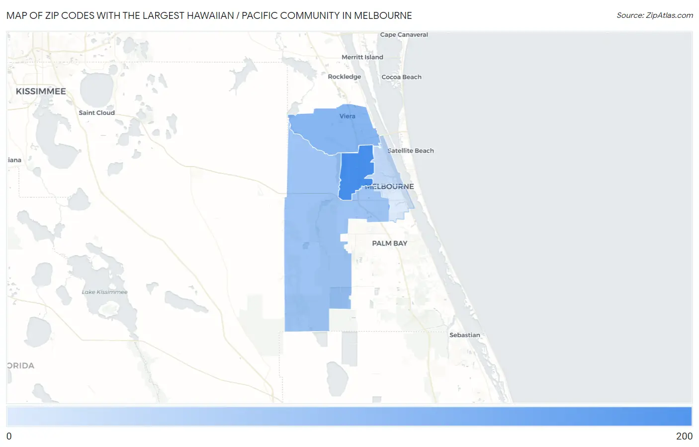Zip Codes with the Largest Hawaiian / Pacific Community in Melbourne Map