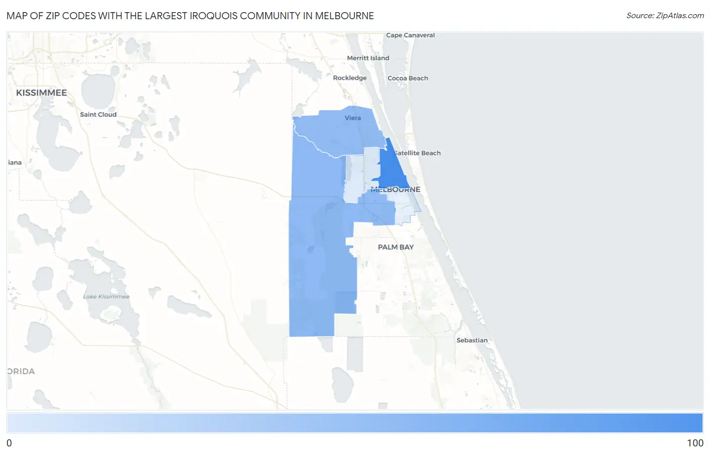 Zip Codes with the Largest Iroquois Community in Melbourne Map