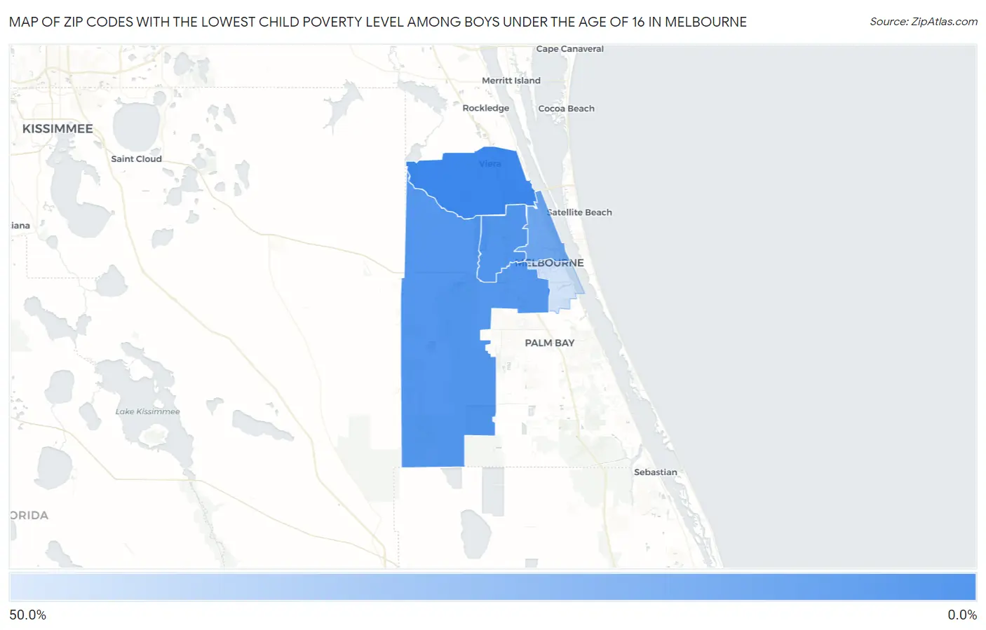 Zip Codes with the Lowest Child Poverty Level Among Boys Under the Age of 16 in Melbourne Map