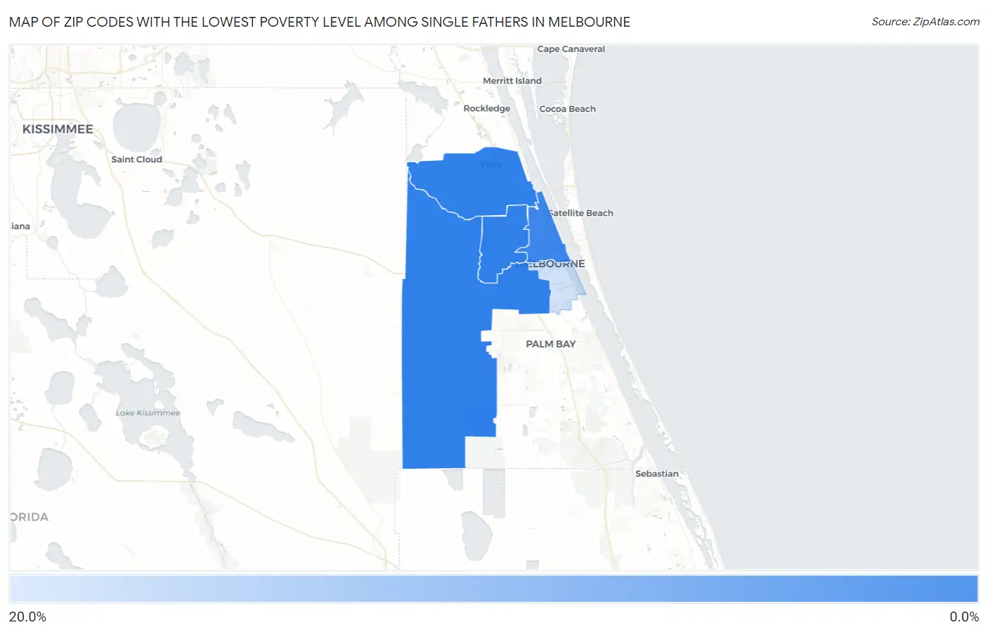 Zip Codes with the Lowest Poverty Level Among Single Fathers in Melbourne Map