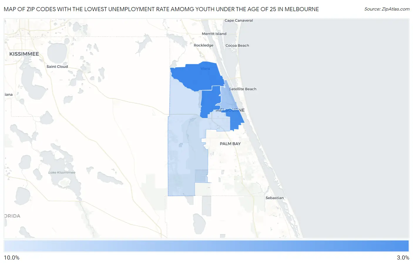 Zip Codes with the Lowest Unemployment Rate Amomg Youth Under the Age of 25 in Melbourne Map