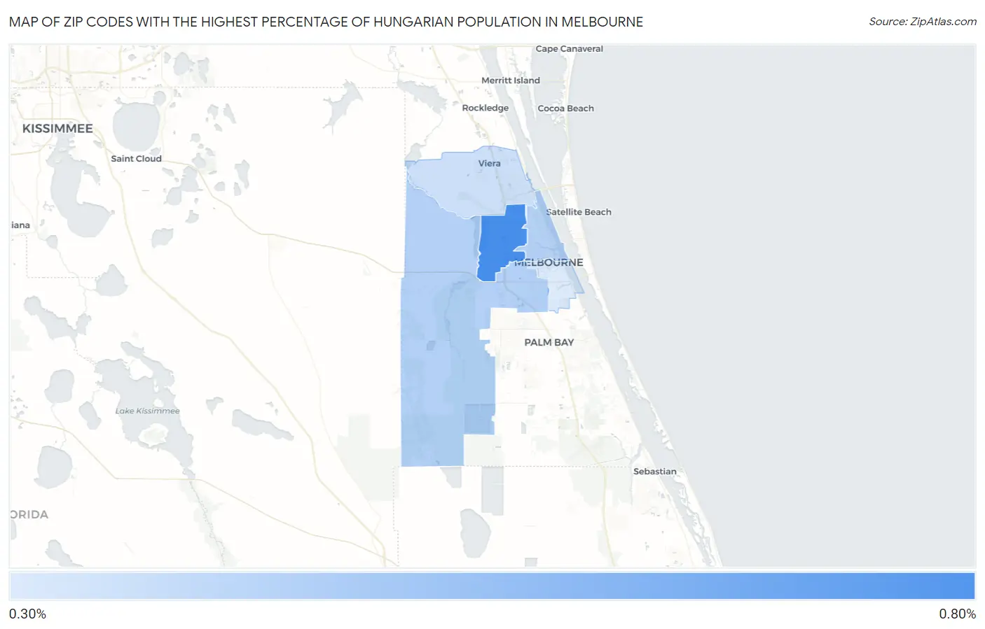 Zip Codes with the Highest Percentage of Hungarian Population in Melbourne Map