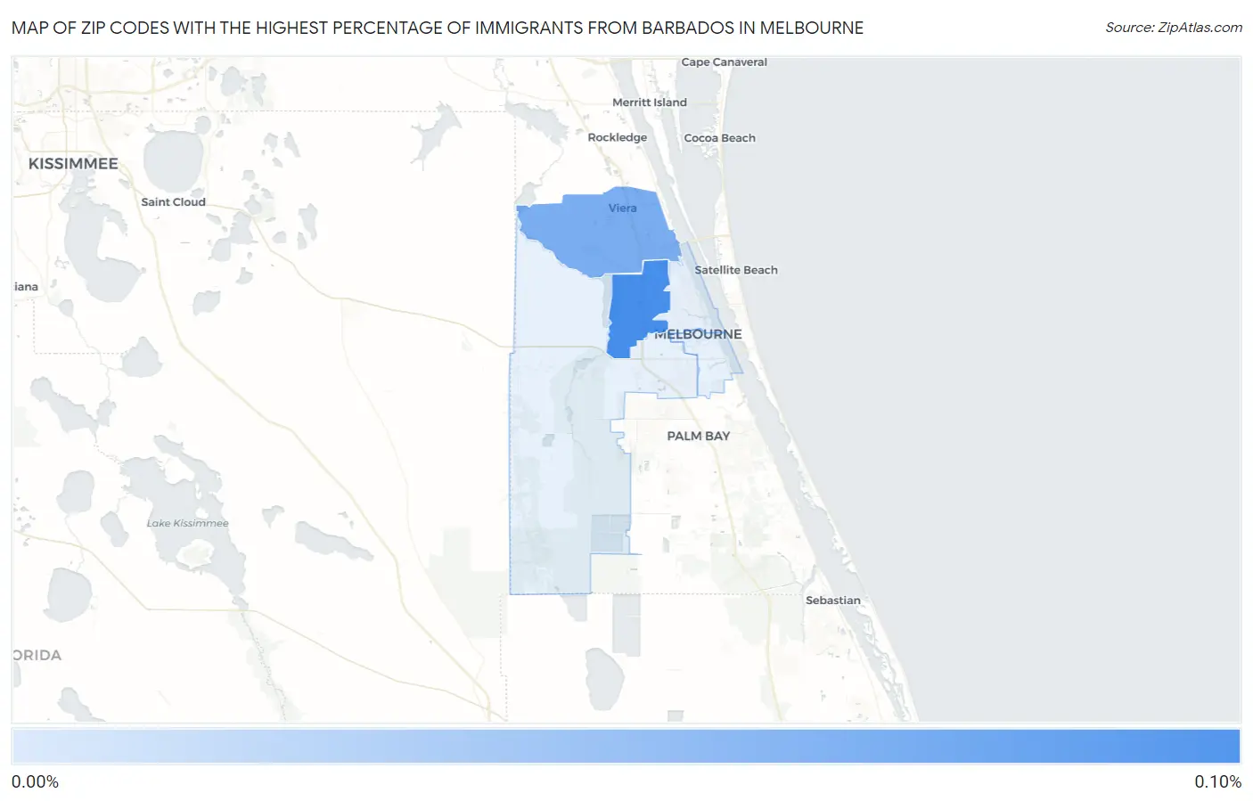 Zip Codes with the Highest Percentage of Immigrants from Barbados in Melbourne Map