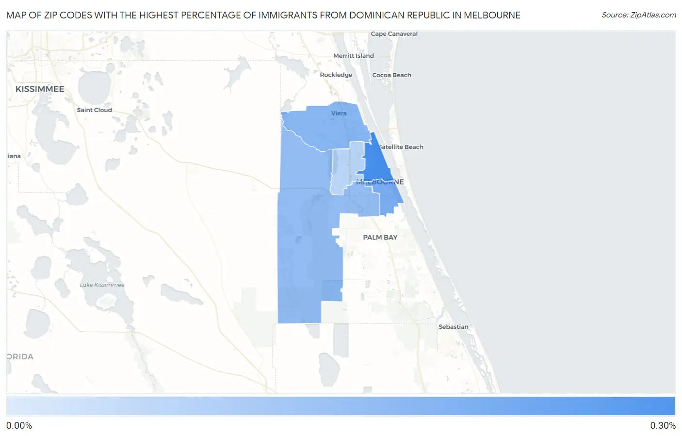 Zip Codes with the Highest Percentage of Immigrants from Dominican Republic in Melbourne Map