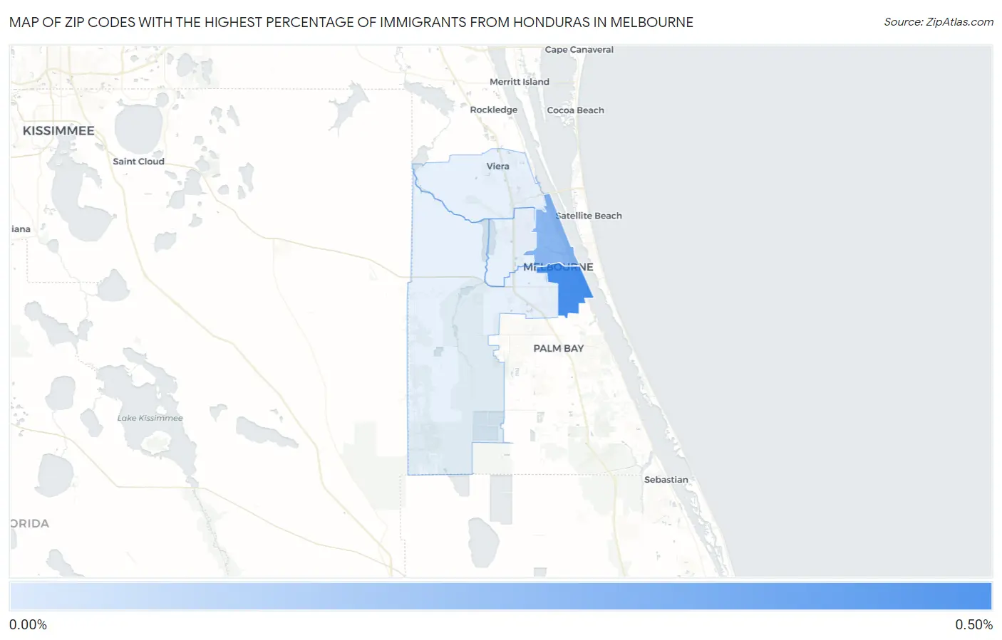 Zip Codes with the Highest Percentage of Immigrants from Honduras in Melbourne Map