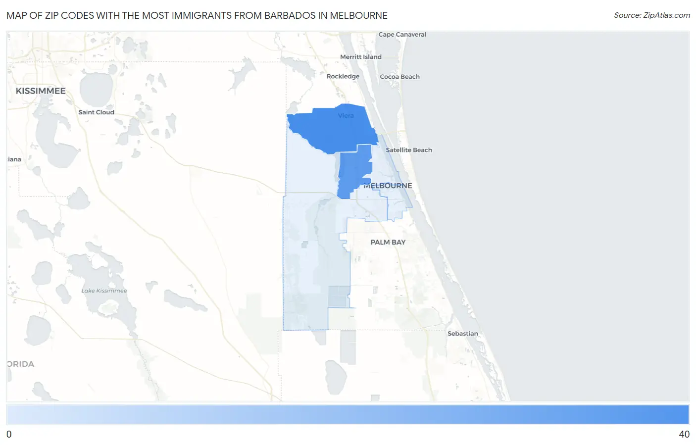 Zip Codes with the Most Immigrants from Barbados in Melbourne Map