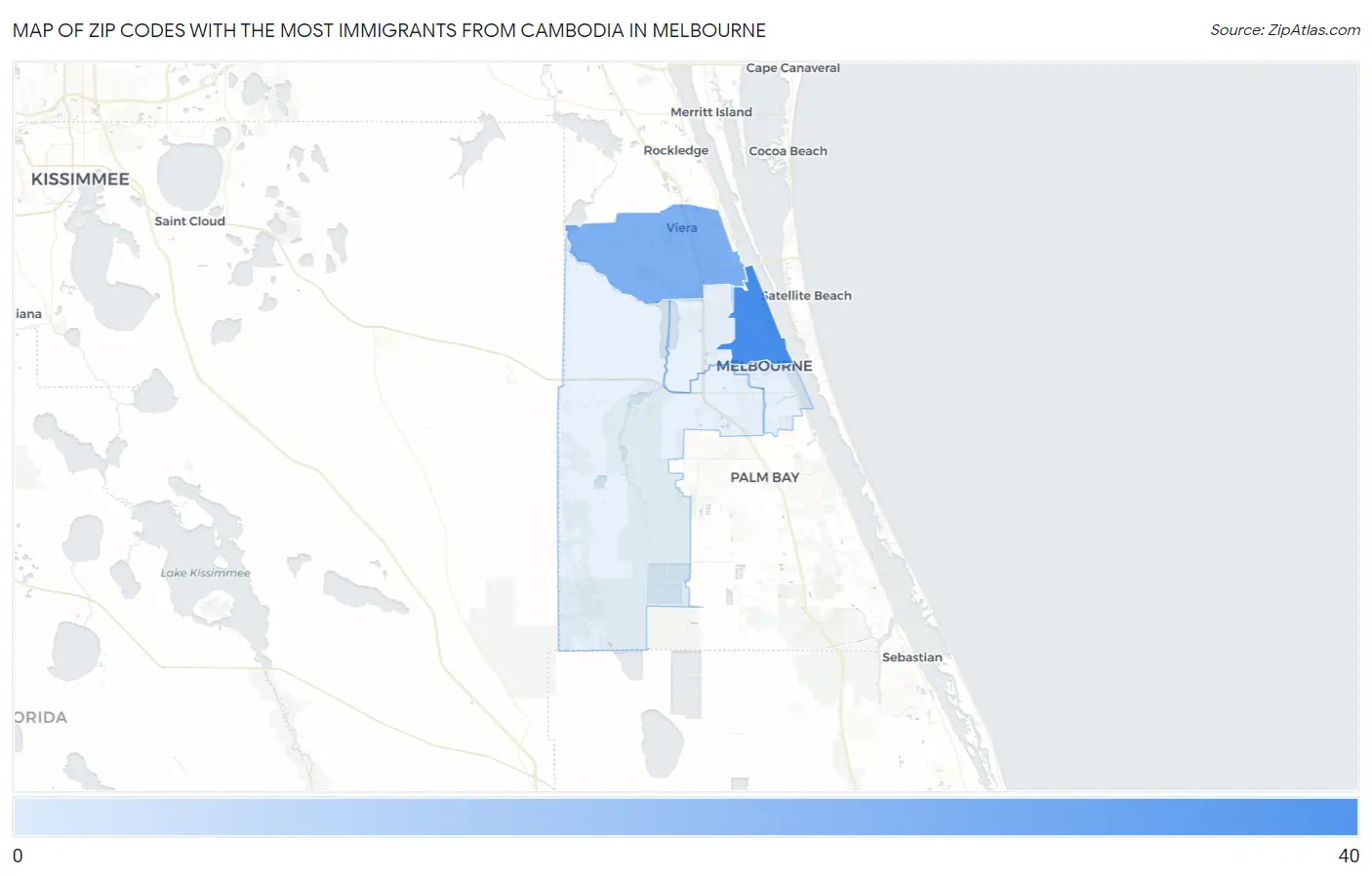 Zip Codes with the Most Immigrants from Cambodia in Melbourne Map
